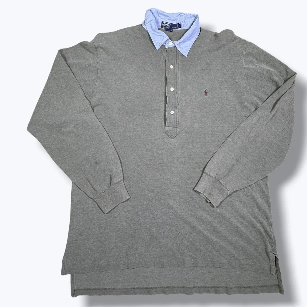 Vintage Polo Ralph Lauren Rugby Shirt pullover Mens XL Gray Embroidered Logo